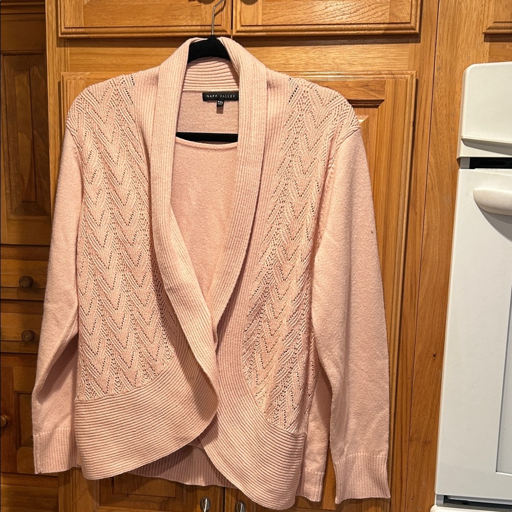 Napa Valley vintage soft pink sweater cardigan with attached inner sweater